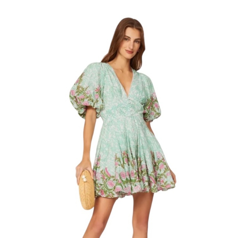 HEMANT & NANDITA Mint Green Floral Mini Dress - Picture 3 of 12